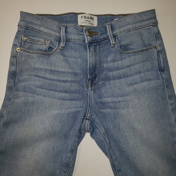Frame Denim Le Skinny de Jeanne Women's Size 26 Raw Hem Flare Jeans Light Wash - Picture 14 of 16